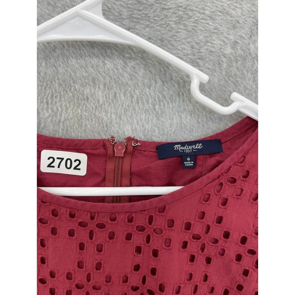 Madewell Women's Cutout Dress Solid Red Pockets Short Sleeve Size 6 - Picture 10 of 10